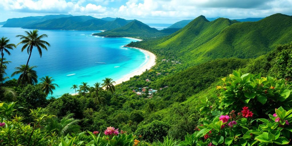 Lush landscape of Liberia with hills and coastline.